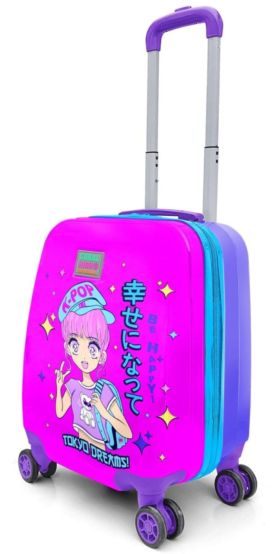 Coral High Pembe K-Pop Baskılı Kız Çocuk Dört Tekerlekli Valiz