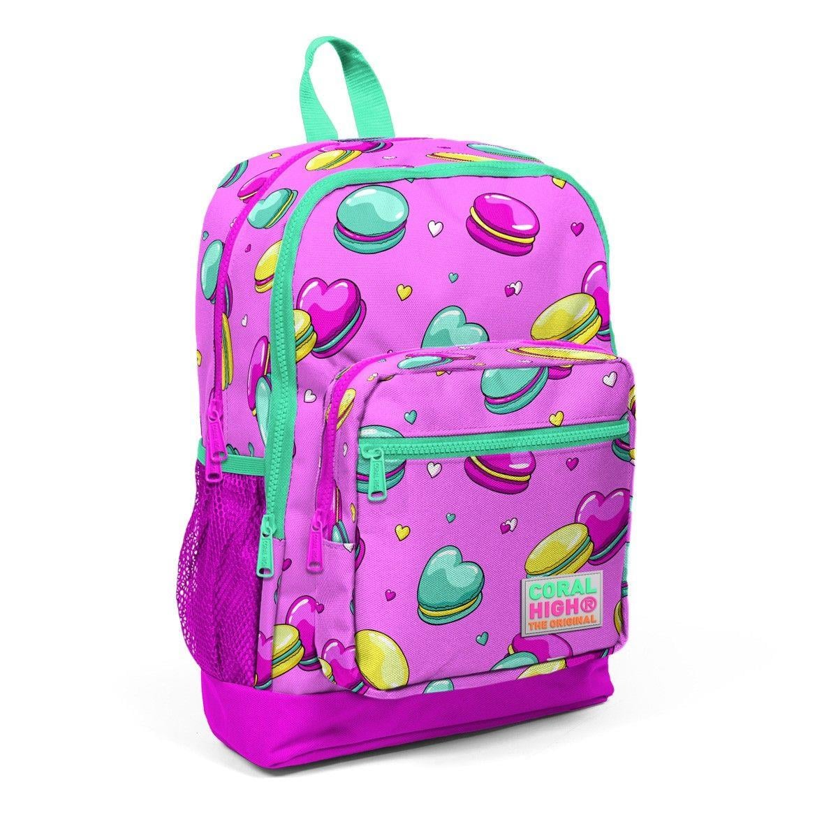 Coral High Pembe Makaron İlköğretim Okul Sırt Çantası ve Beslenme Çanta Seti - Kız Çocuk