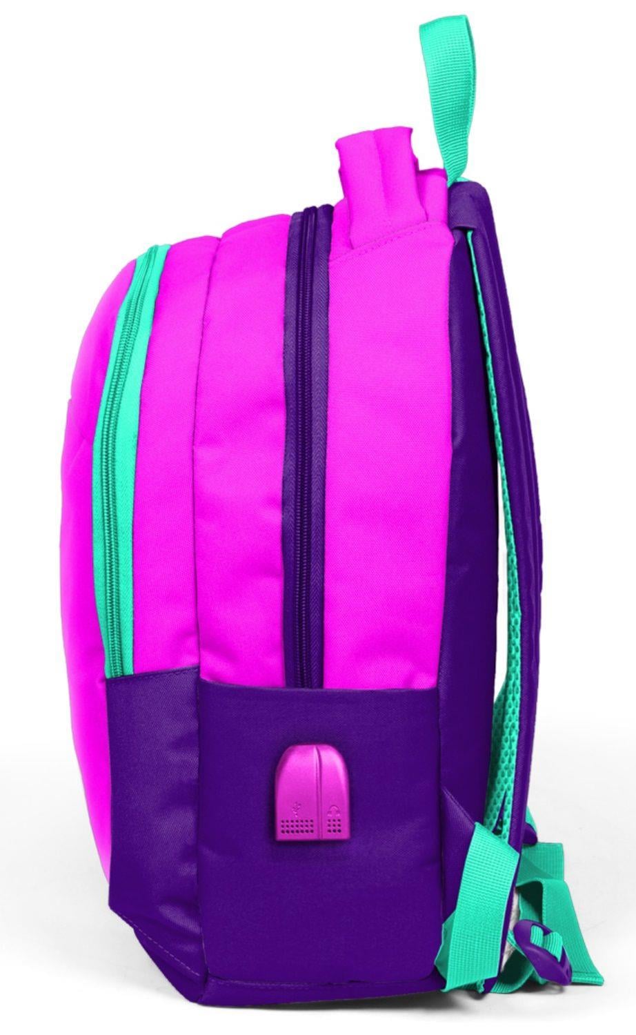 Coral High Pembe Mor Kız Çocuk USB Çıkışlı İlkokul ve Ortaokul Sırt Çantası