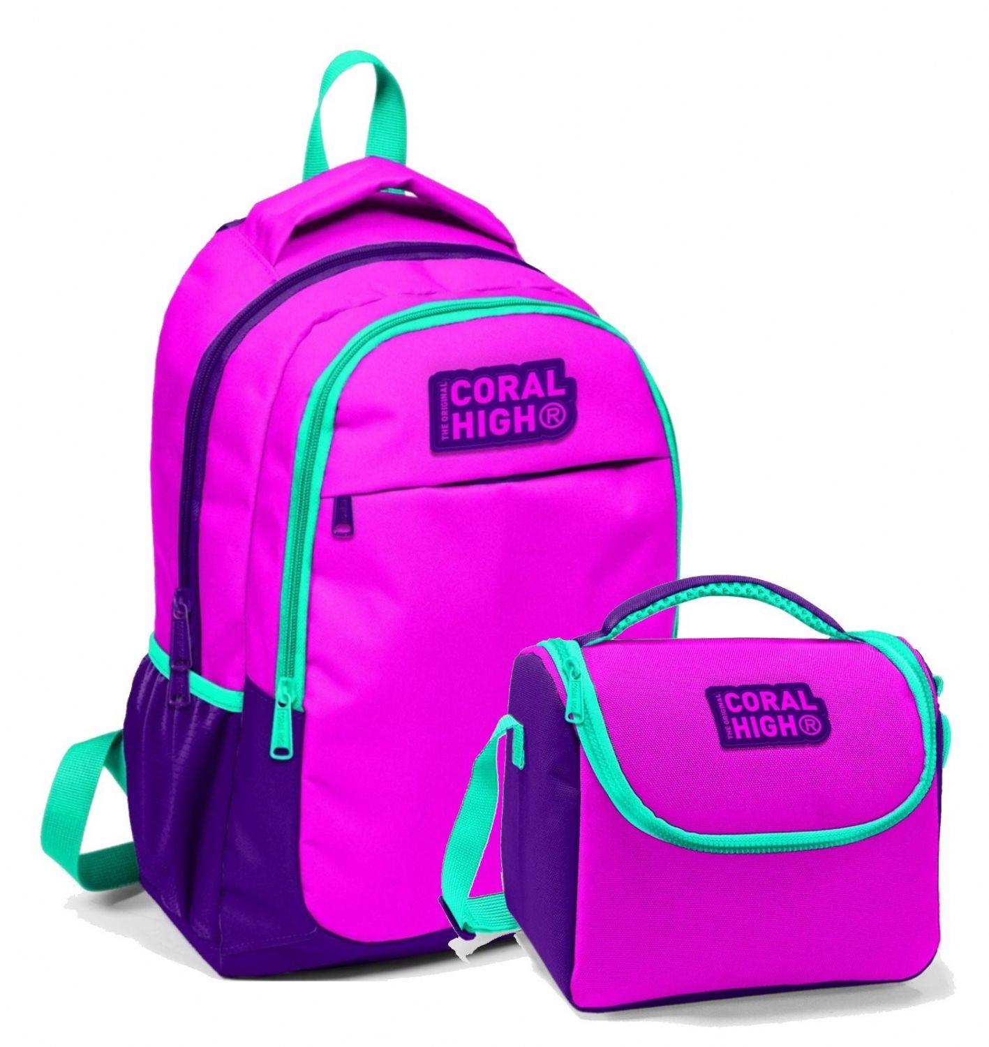 Coral High Pembe Mor Sırt Çantası ve Beslenme Seti - Kız Çocuk