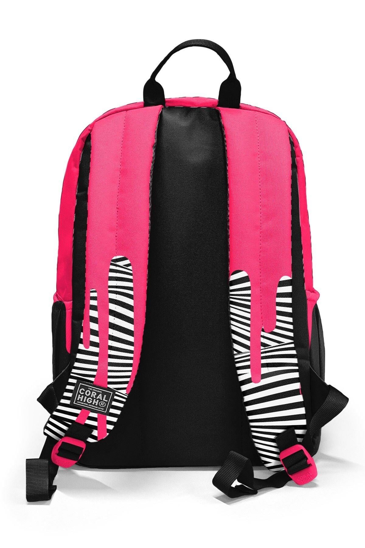 Coral High Pembe Siyah Beyaz Desenli 3lü Okul Çanta Seti SET0123678 - Kız