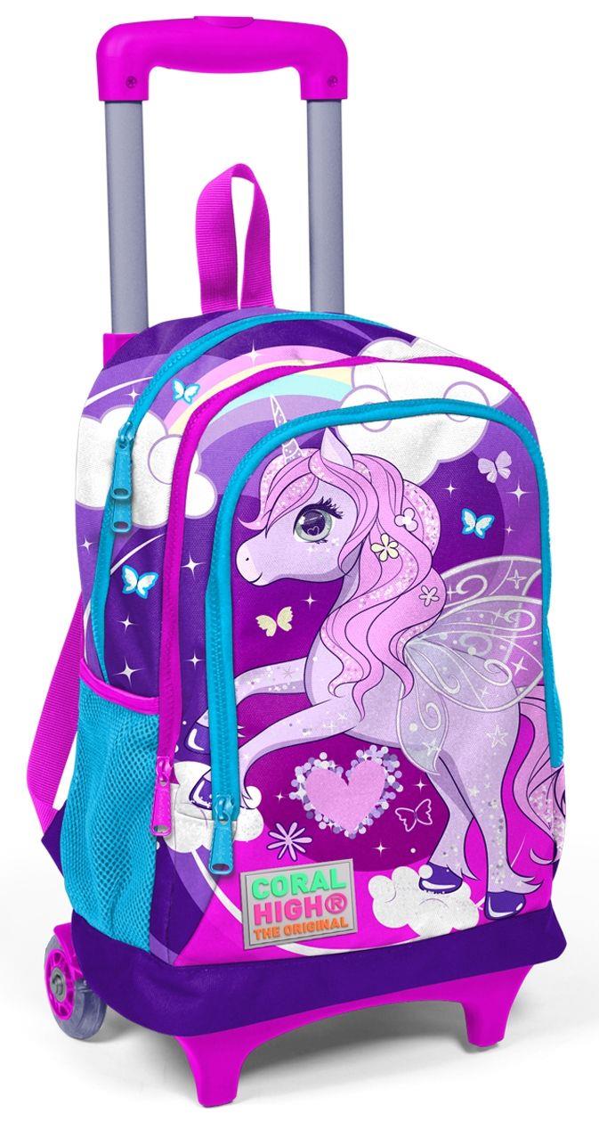 Coral High Pembe Unicorn Kız Çocuk Çekçek Çanta Seti - Işıklı Tekerlekler