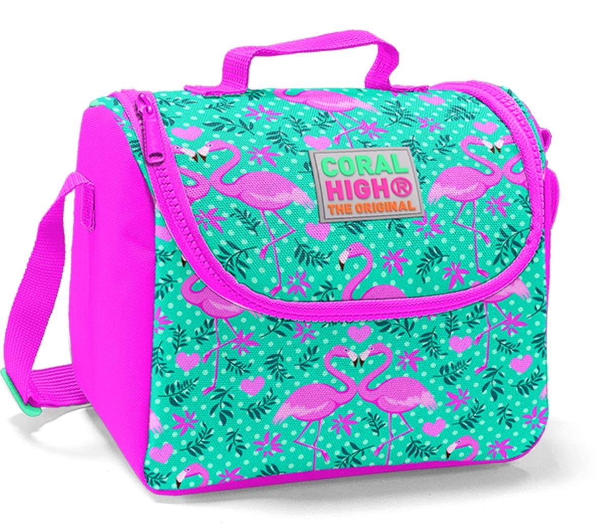 Coral High Pembe-Yeşil Flamingo Baskılı Termoslu Beslenme Çantası - Kız Çocuk