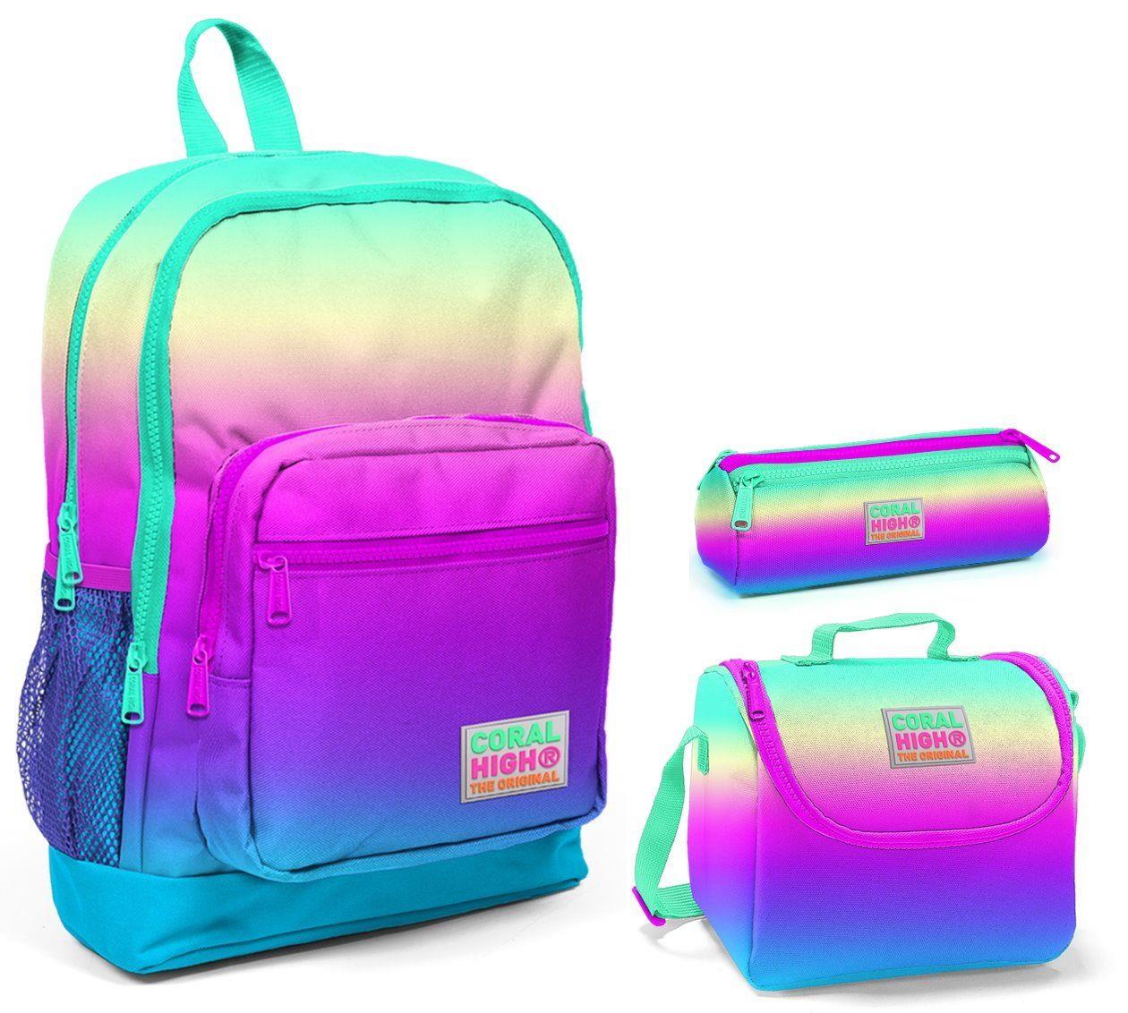 Coral High Rengarenk Baskılı Kız 3lü İlkokul Çanta Seti