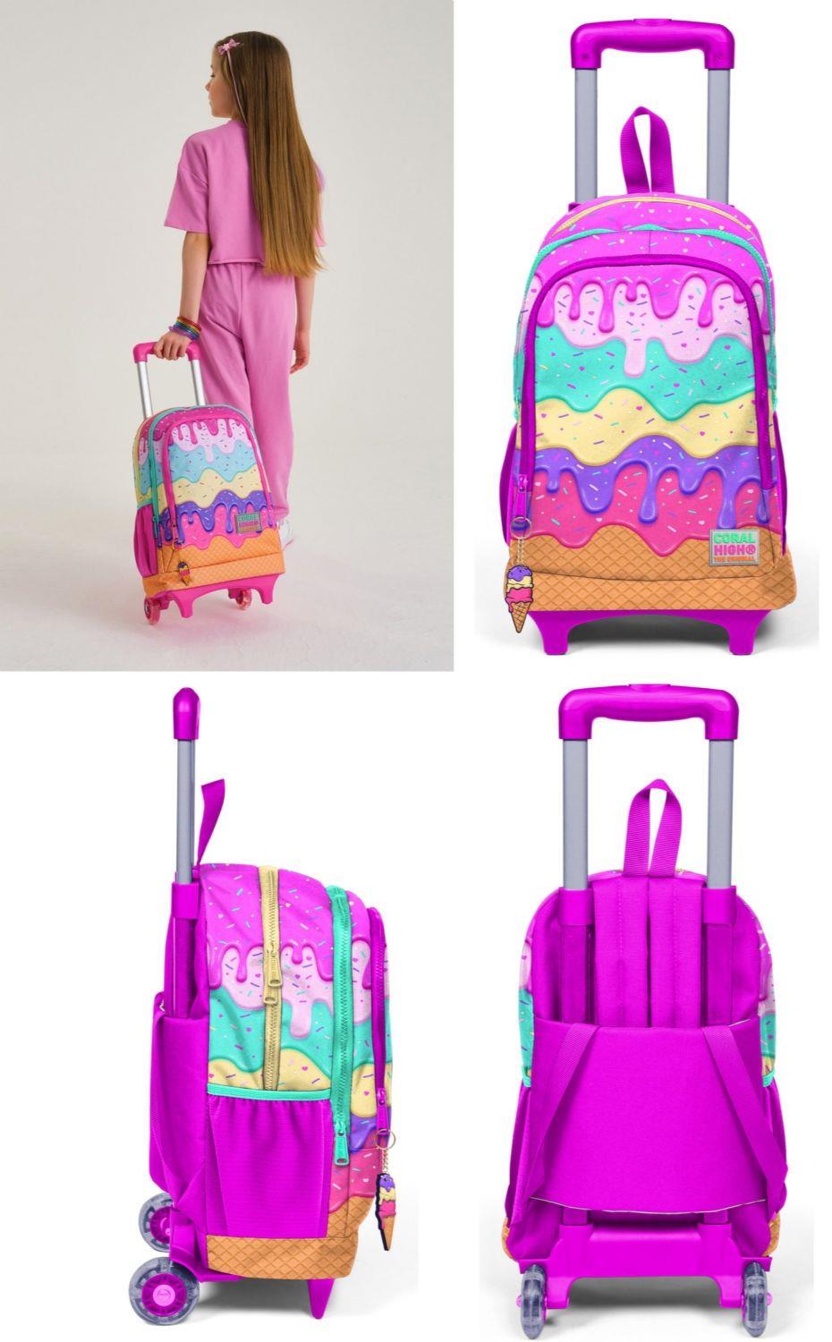 Coral High Rengarenk Dondurma Tekerlekli Okul Çantası ve Kalemlik Seti - Kız Çocuk