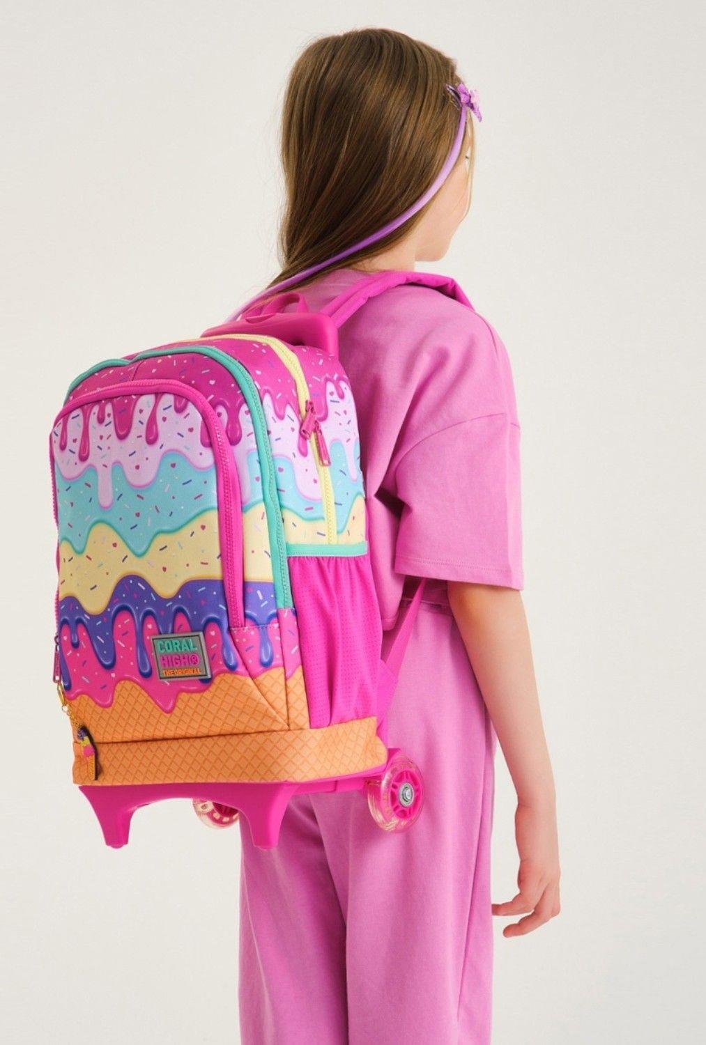 Coral High Rengarenk Dondurma Tekerlekli Okul Çantası ve Kalemlik Seti - Kız Çocuk
