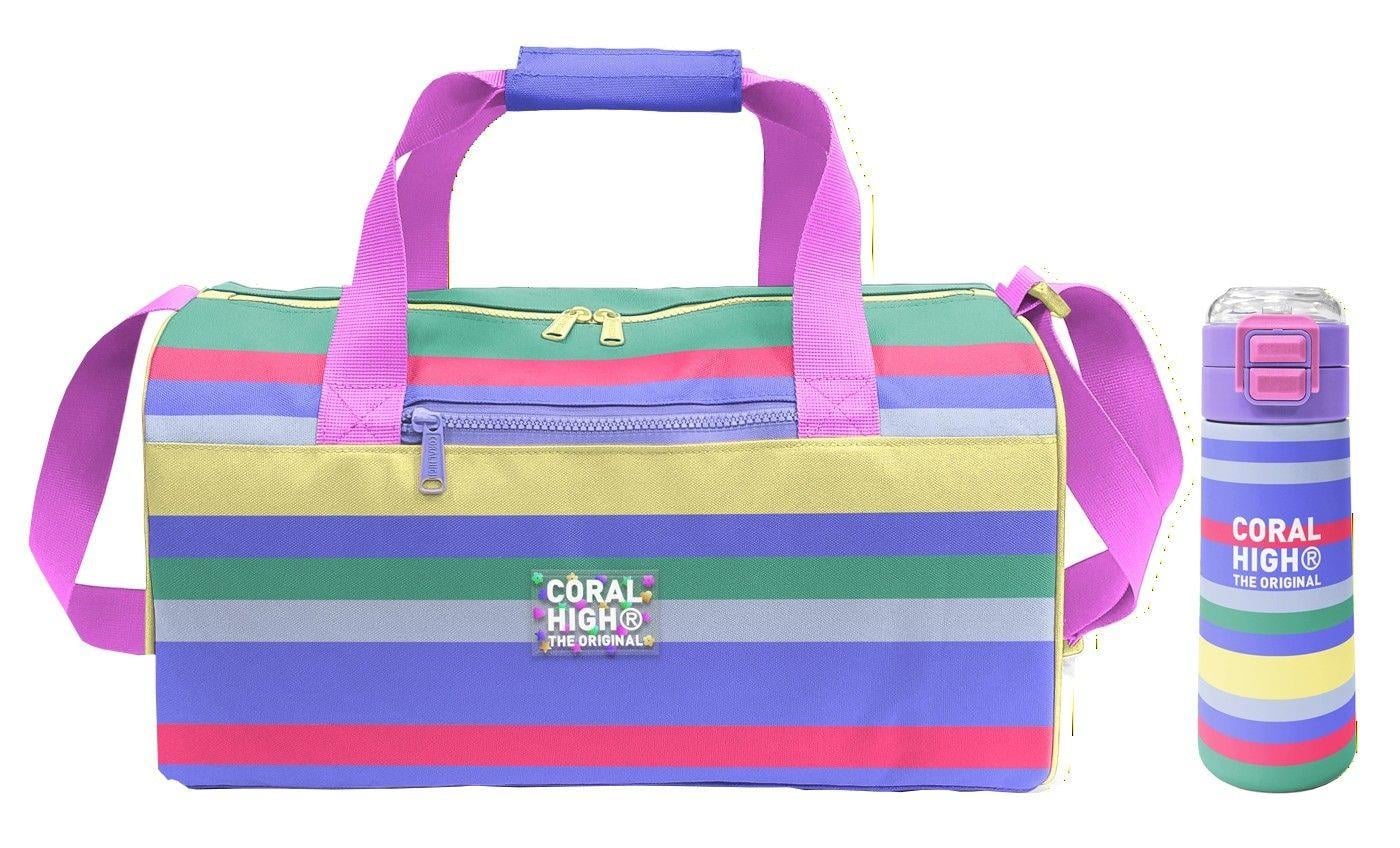 Coral High Renkli Çizgi Desenli Kız Çocuk Spor Çantası ve 500 ml Çelik Matara Seti 27543