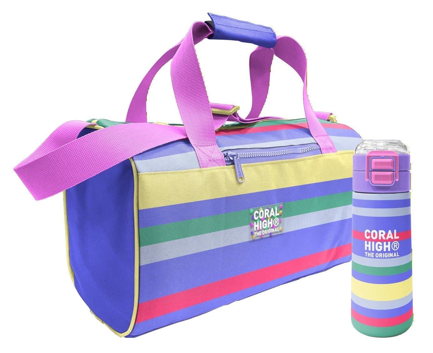 Coral High Renkli Çizgi Desenli Kız Çocuk Spor Çantası ve 500 ml Çelik Matara Seti 27543