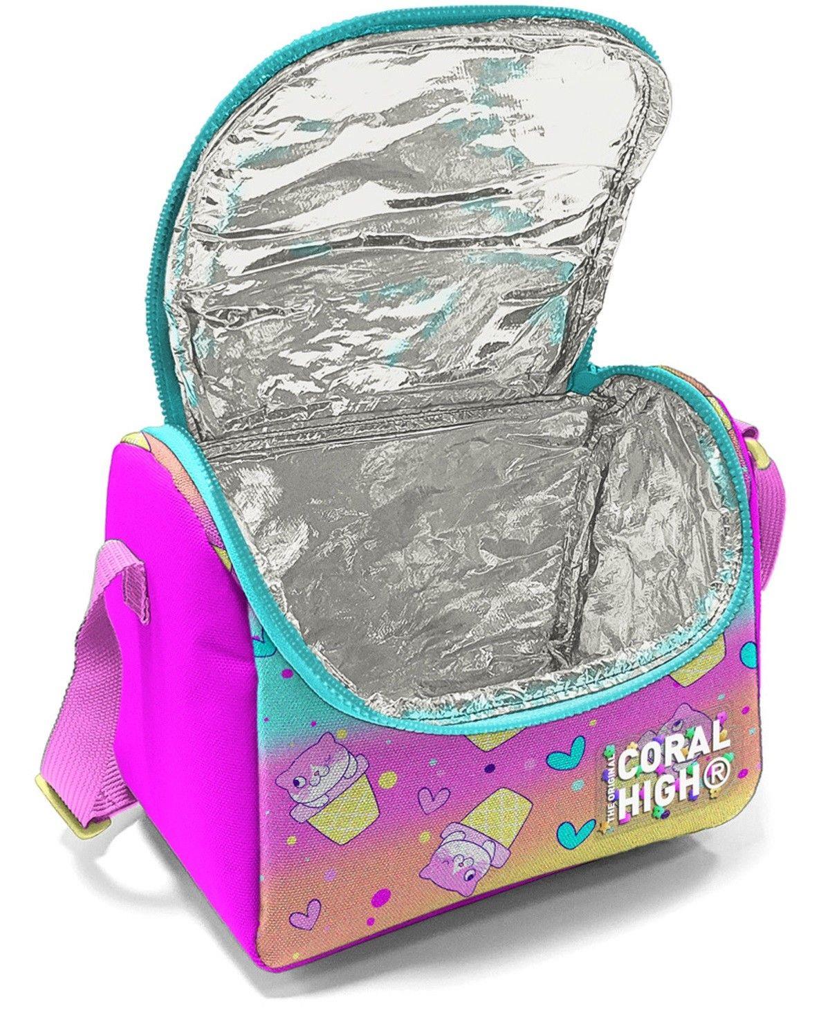 Coral High Renkli Dondurmalı Kedi Desenli Kız Çocuk Isı Yalıtımlı Beslenme Çantası ve Kalemlik Seti