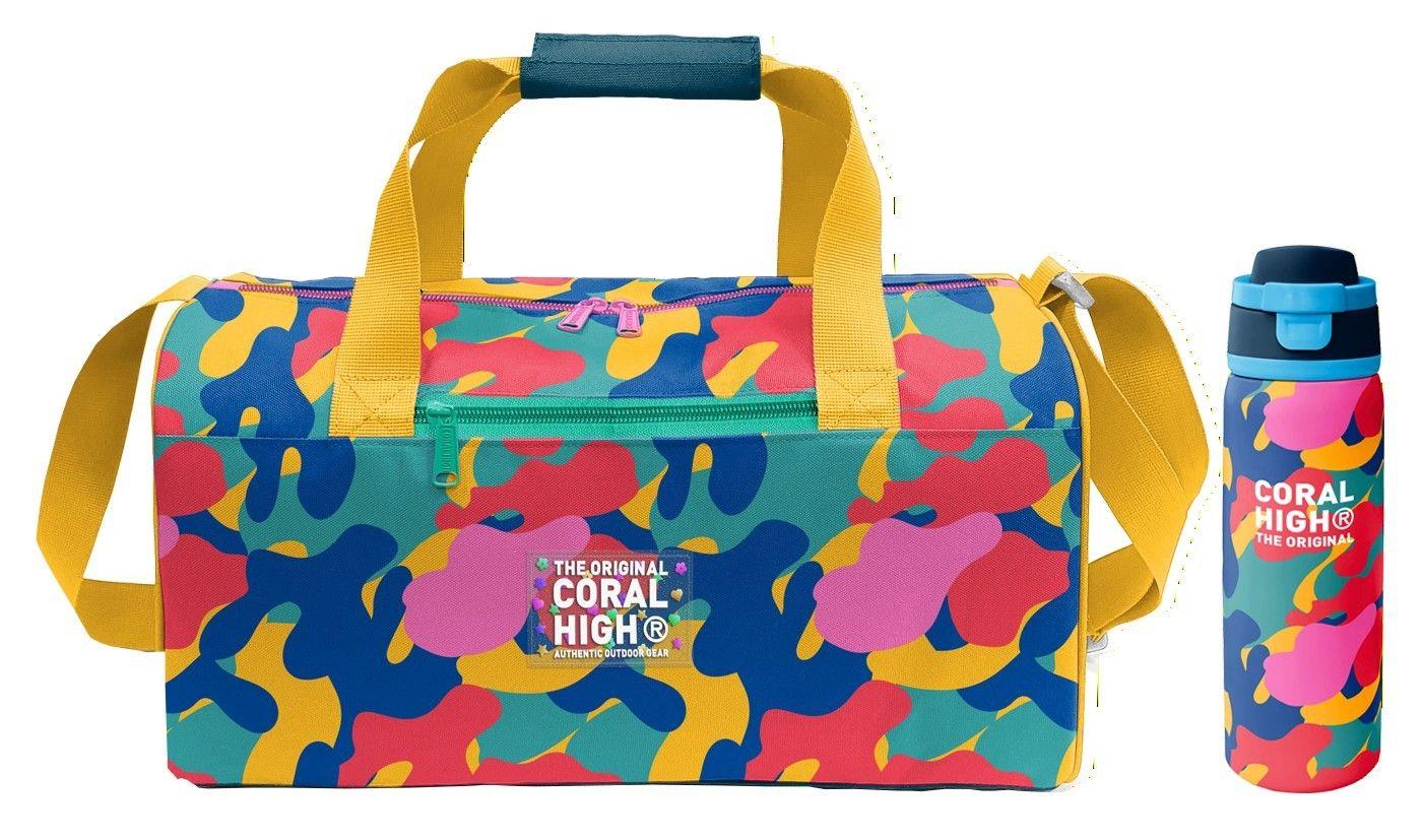 Coral High Renkli Kamuflaj Desenli Unisex Spor Çantası ve 800 ml Çelik Matara Seti 27549