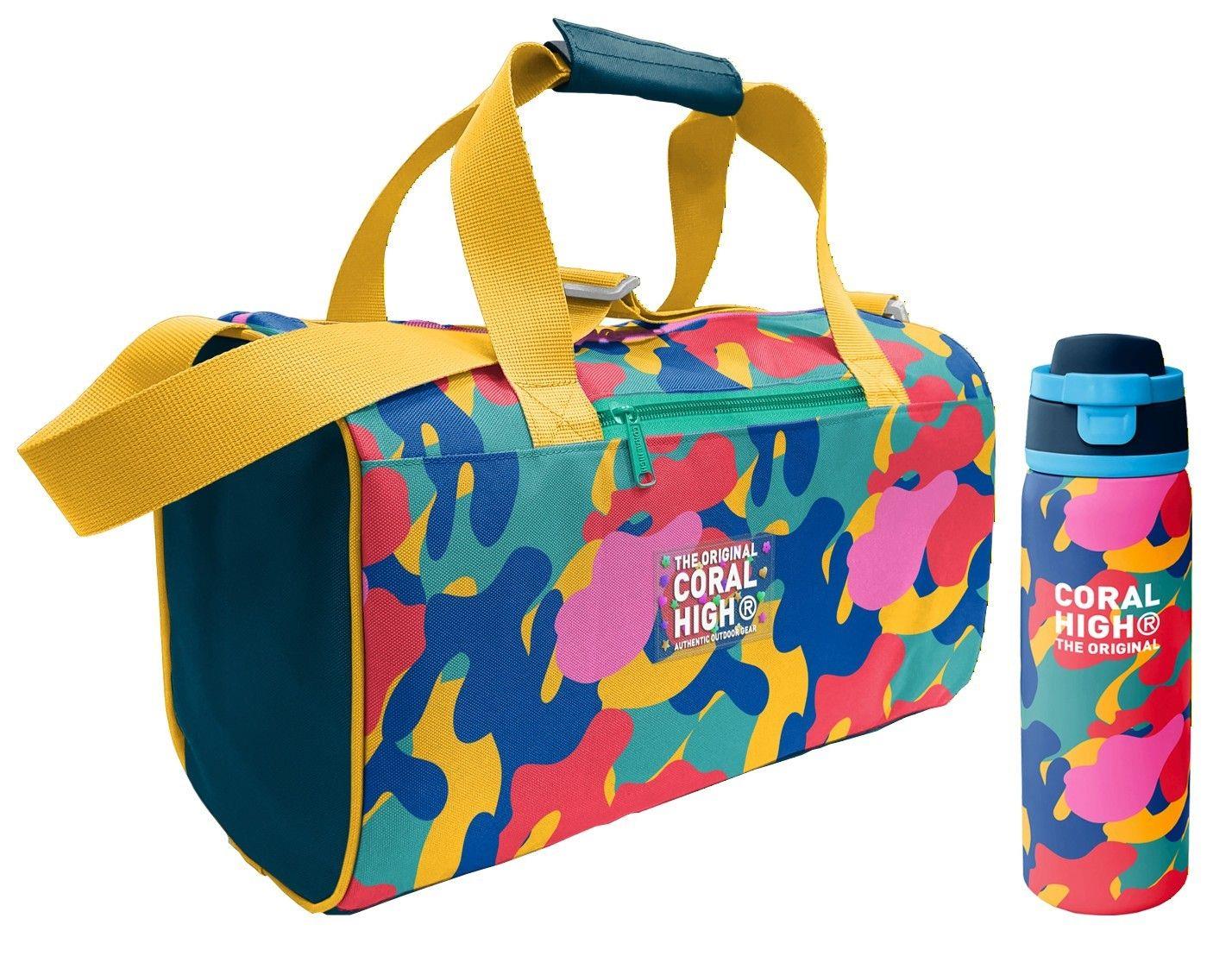 Coral High Renkli Kamuflaj Desenli Unisex Spor Çantası ve 800 ml Çelik Matara Seti 27549