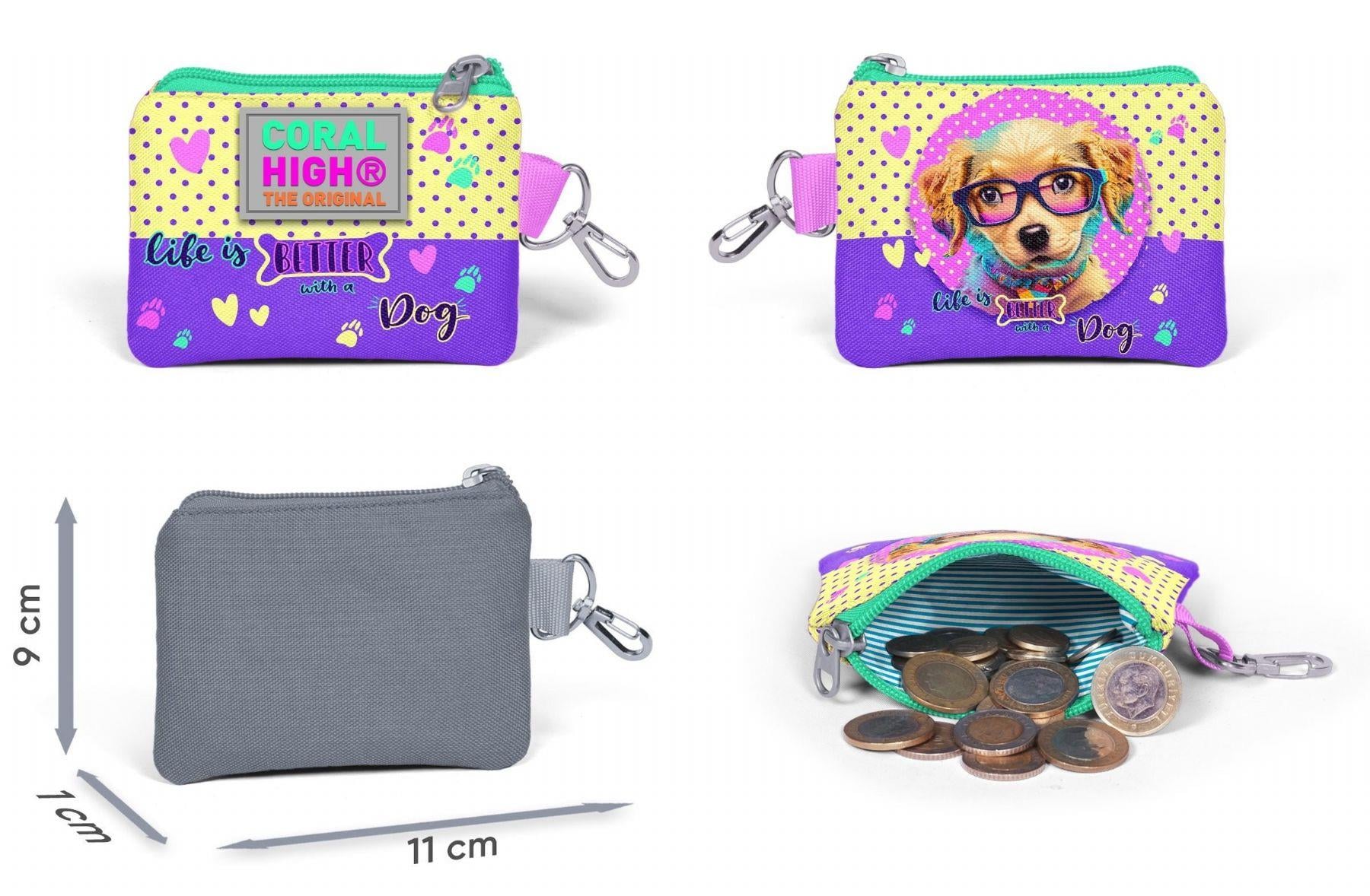 Coral High Sarı Pembe Sevimli Köpek Bozuk Para Çantası - Kız Çocuk