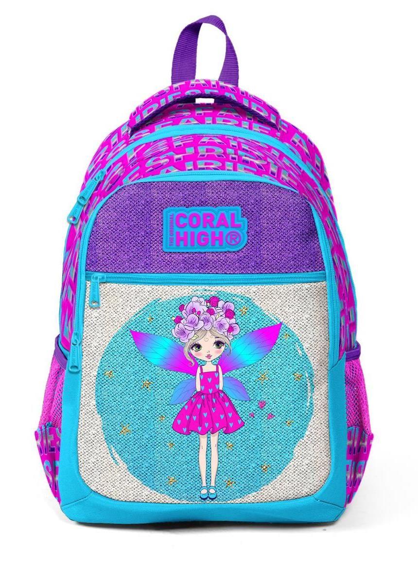 Coral High Simli Parlayan Peri Kız İlkokul Çantası Takımı - Okul Seti
