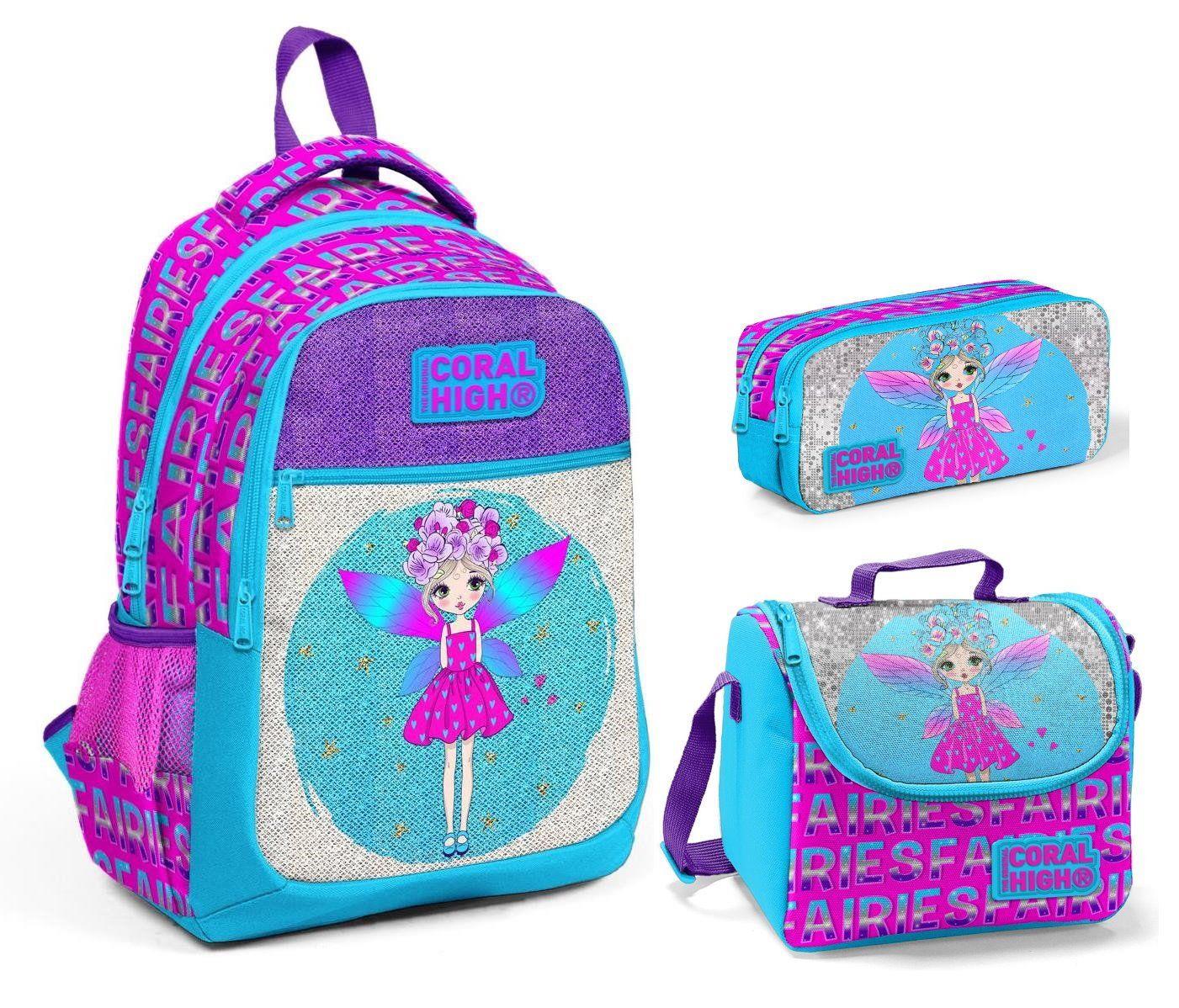 Coral High Simli Parlayan Peri Kız İlkokul Çantası Takımı - Okul Seti
