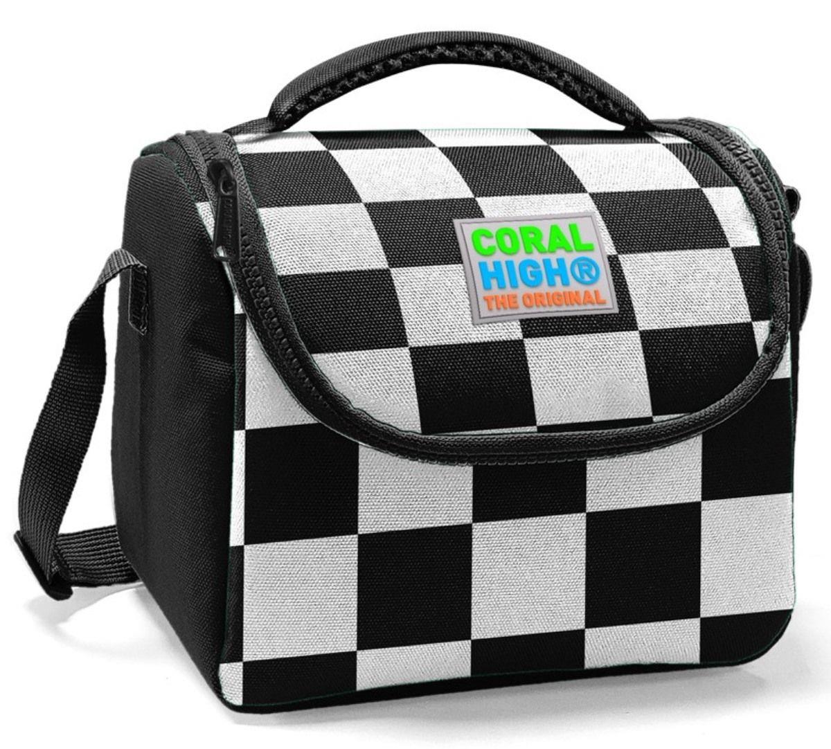 Coral High Siyah Beyaz Dama Baskılı Erkek Okul Beslenme Çantası
