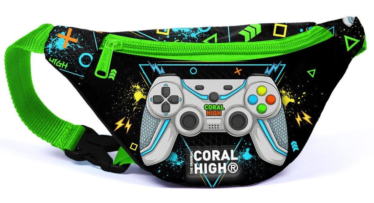 Coral High Siyah Fosforlu Yeşil Gamer Baskılı Erkek Çocuk Bel Çantası