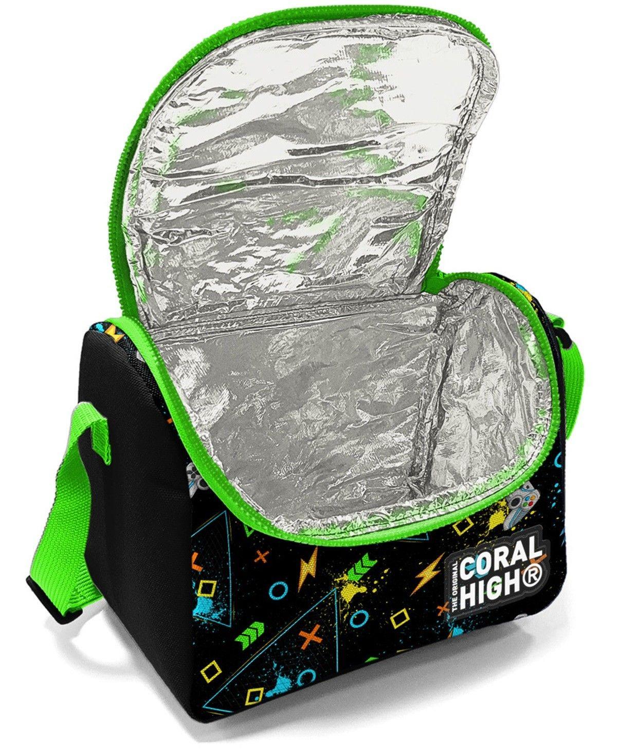 Coral High Siyah Fosforlu Yeşil Gamer Isı Yalıtımlı Beslenme Çantası - Erkek Çocuk