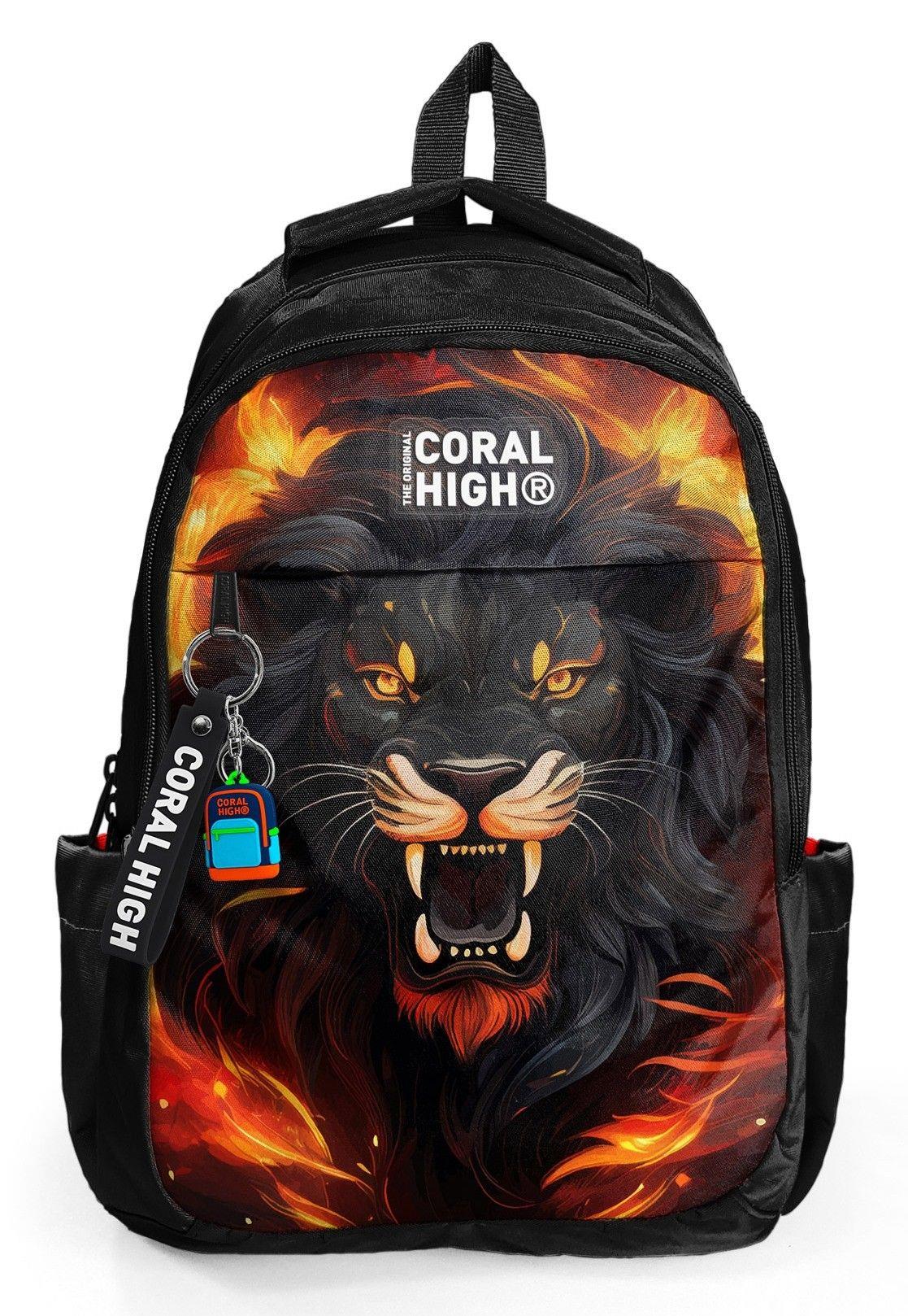 Coral High Siyah Kükreyen Aslan Desenli Erkek Çocuk İlkokul ve Ortaokul Sırt Çantası - Üç Bölmeli 23671