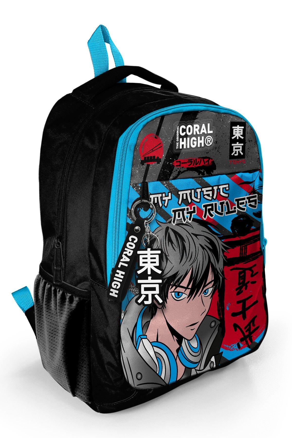 Coral High Siyah Mavi Anime İlkokul Ortaokul ve Günlük Sırt Çantası - Erkek Çocuk