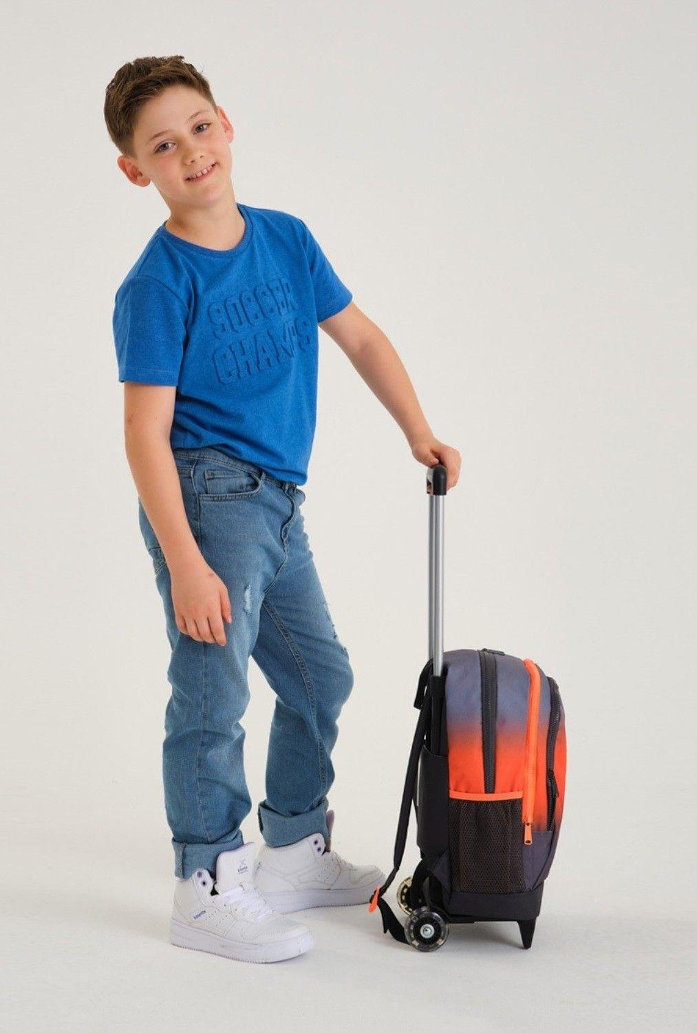 Coral High Siyah Turuncu Gradyan Çekçek Okul Çantası Seti - Işıklı Tekerlekler - Erkek Çocuk