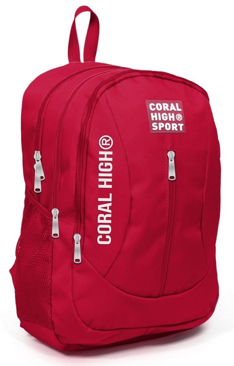 Coral High Sport Kırmızı Okul ve Günlük Sırt Çantası - Dört Gözlü - USB ve AUX Soketli