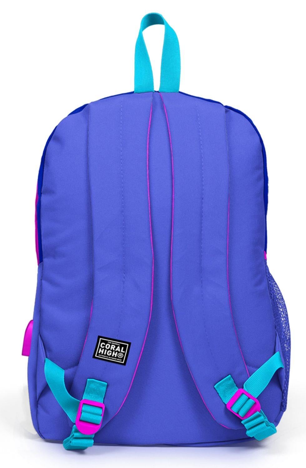 Coral High Sport Lacivert Pembe Okul ve Günlük Sırt Çantası - Dört Gözlü - USB ve AUX Soketli