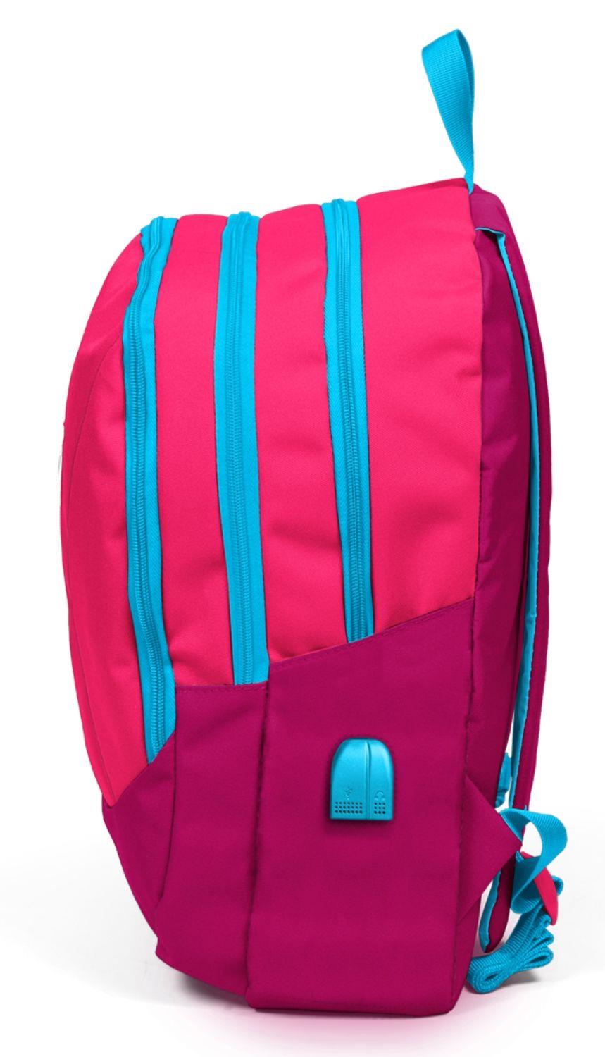 Coral High Sport Pembe Kırmızı Okul ve Günlük Sırt Çantası - Dört Gözlü - USB ve AUX Soketli