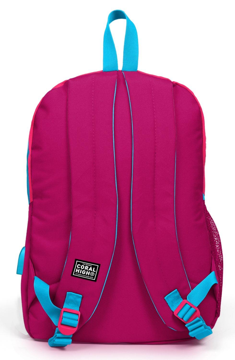 Coral High Sport Pembe Kırmızı Okul ve Günlük Sırt Çantası - Dört Gözlü - USB ve AUX Soketli