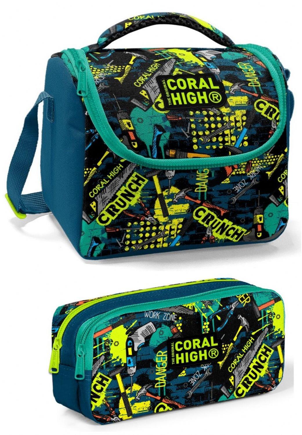 Coral High Üç Gözlü İlkokul Sırt Çantası Seti - Yeşil Grafiti - Erkek Çocuk