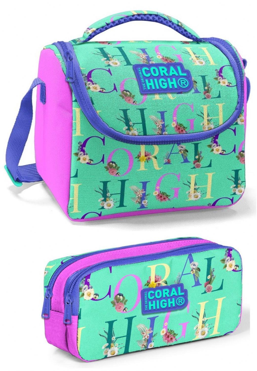 Coral High Üç Gözlü İlkokul Sırt Çantası Seti - Açık Yeşil Pembe Yazılı - Kız Çocuk