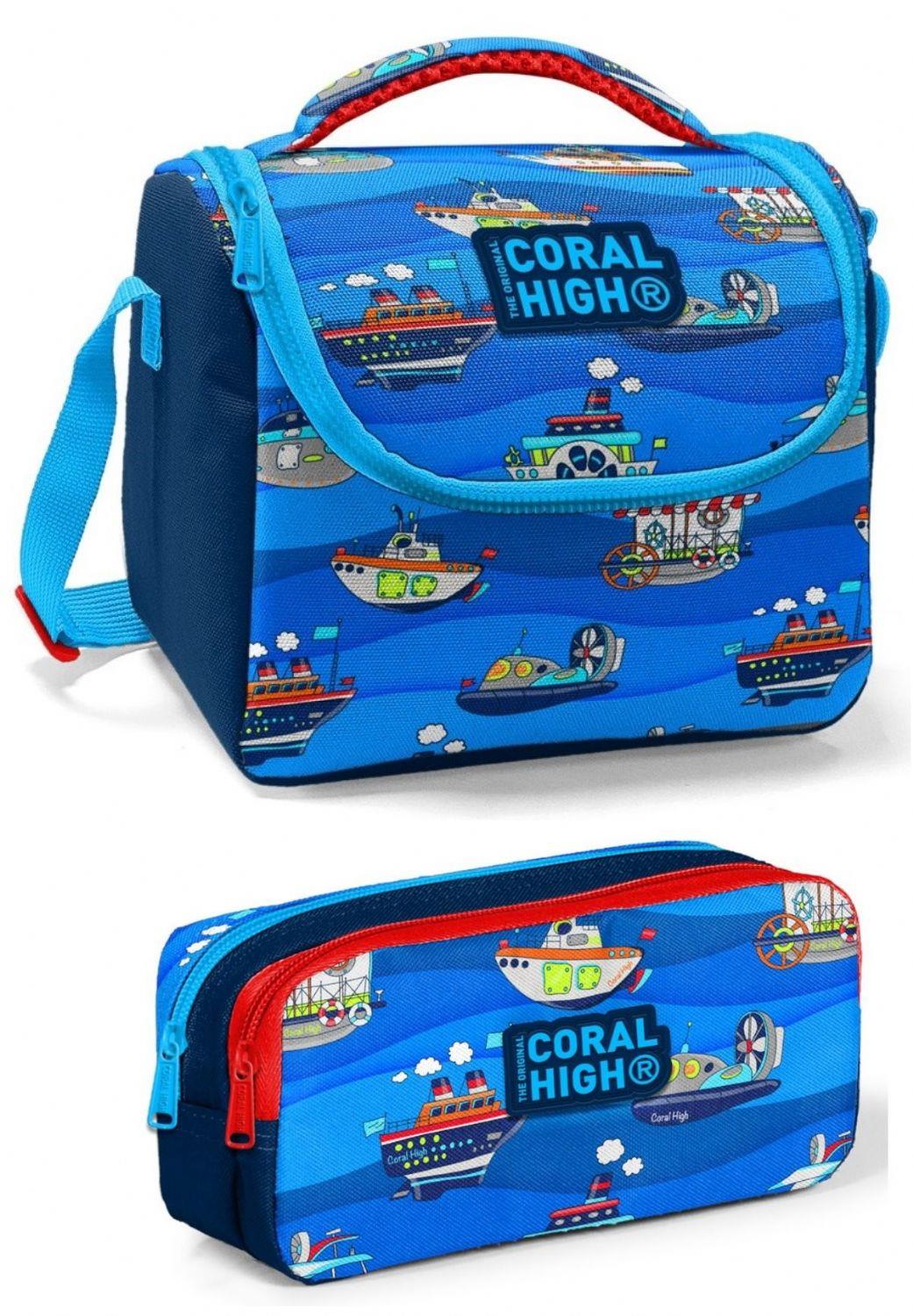 Coral High Üç Gözlü İlkokul Sırt Çantası Seti - Lacivert Mavi Gemiler - Erkek Çocuk