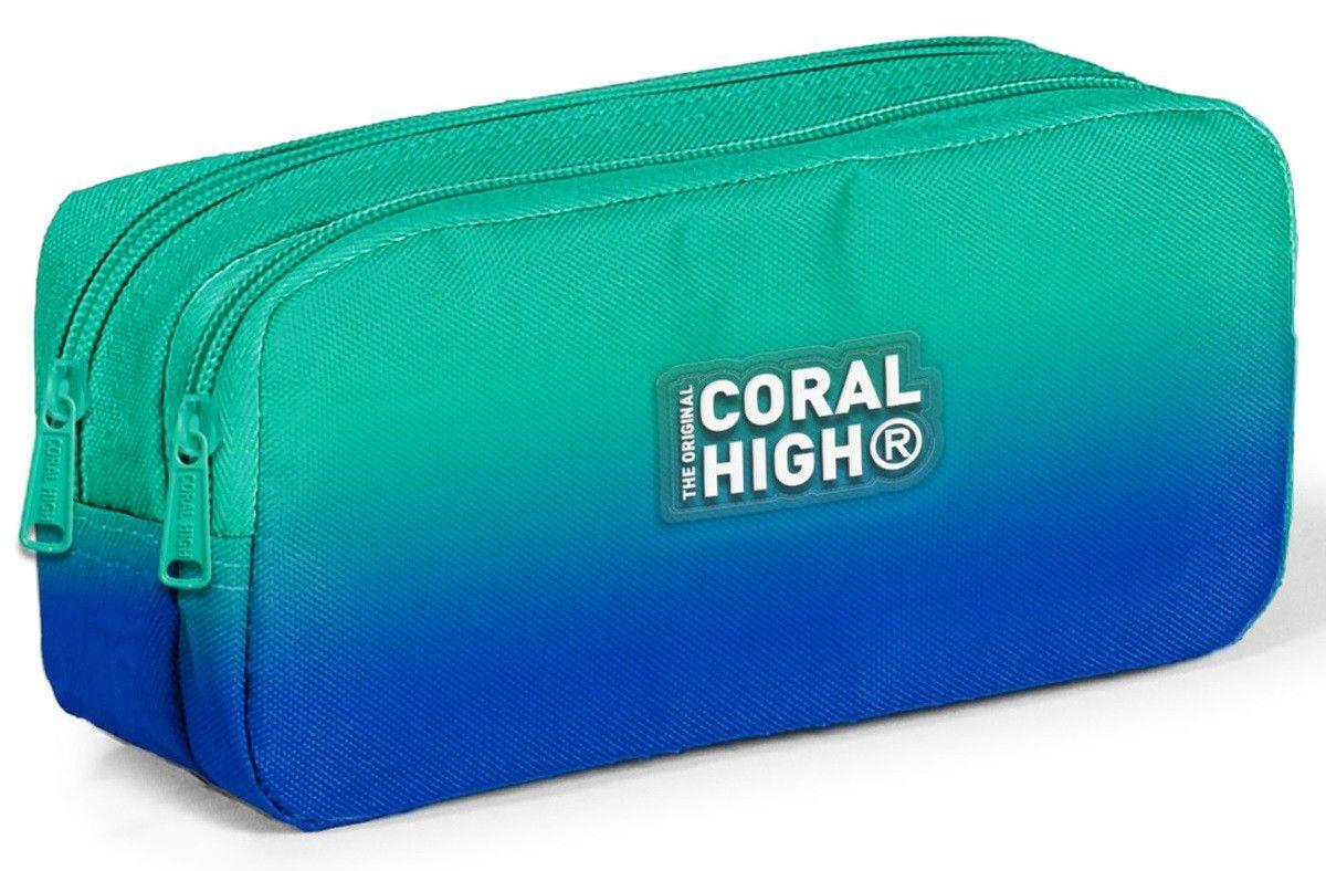 Coral High Üç Gözlü İlkokul ve Ortaokul Çanta Seti - Erkek Çocuk - Yeşil Saks Renk Geçişli Desenli