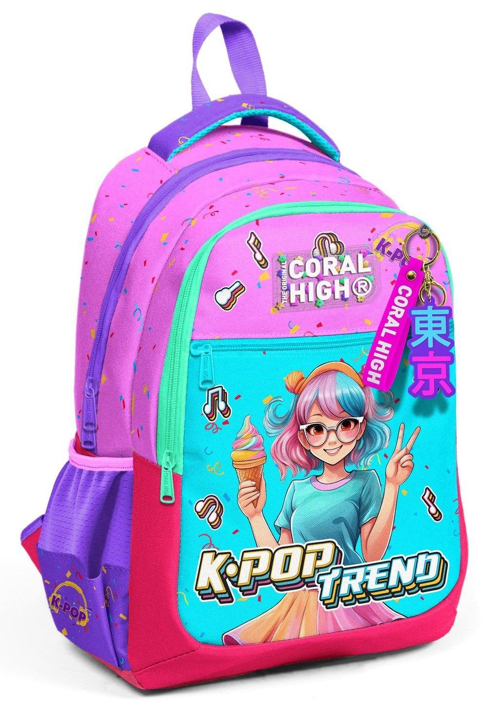 Coral High Üç Gözlü Kız Çocuk Pembe Turkuaz Dondurmalı Kız İlkokul ve Ortaokul Sırt Çantası