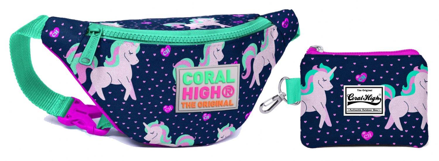 Coral High Unicorn Baskılı Bel Çantası Seti - Pembe