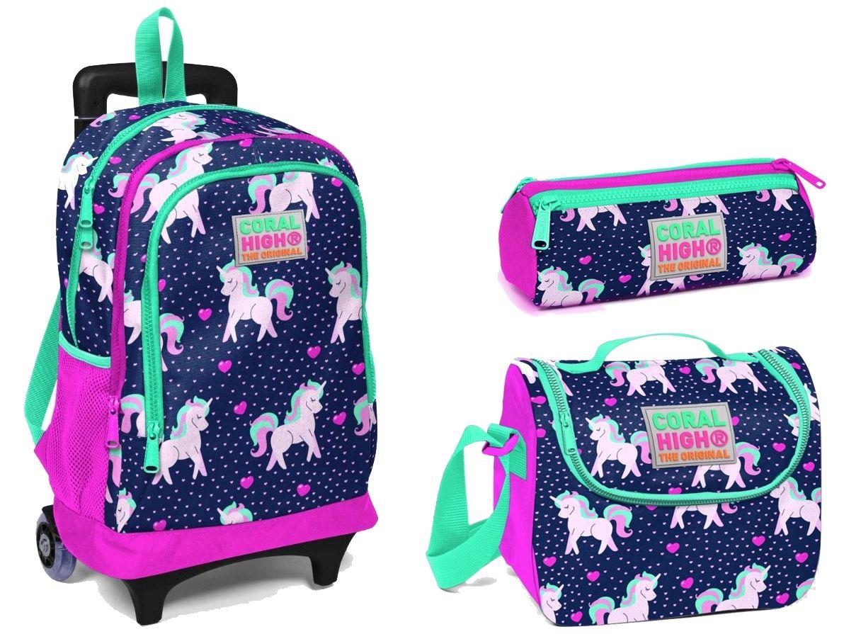 Coral High Unicorns Çekçek Tekerlekli Okul Çanta Seti - Kız