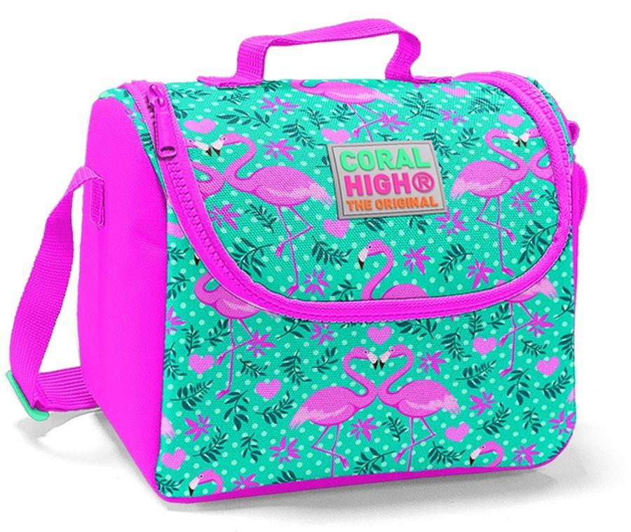 Coral High Yeşil Flamingo Baskılı Kız Çocuk İlkokul Çanta Seti - USB Çıkışlı