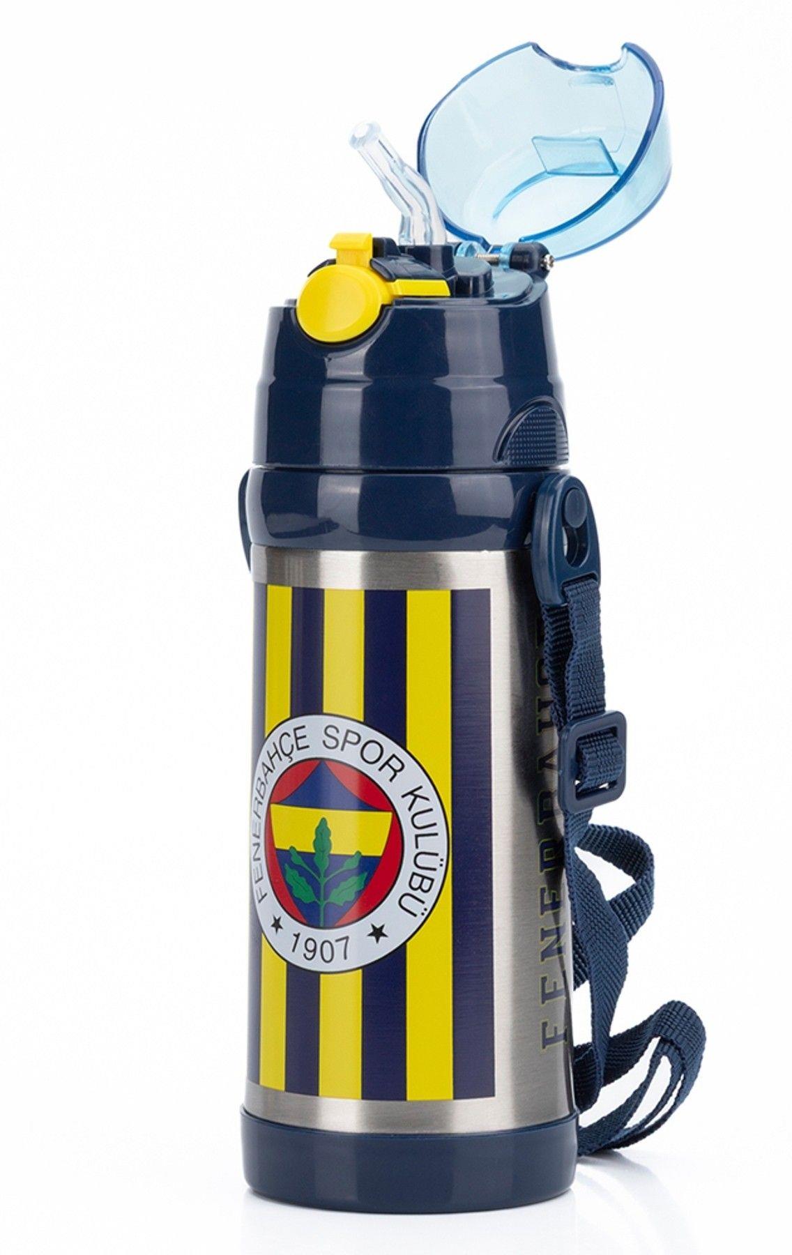 Fenerbahçe Efsane Çubuklu 425 ml Pipetli Çelik Matara/Termos