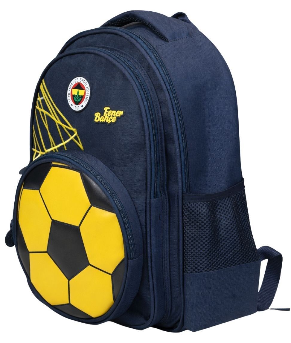 Fenerbahçe Üç Bölmeli Erkek Çocuk Futbol Topu Şekilli Sarı - Lacivert Okul Sırt Çantası - 26784