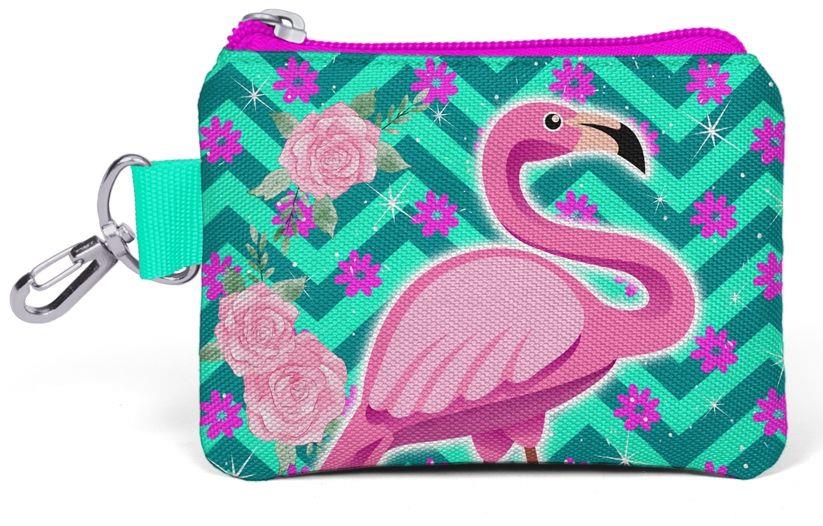Flamingo Desenli Bozuk Para Çantası - Yeşil / Pembe