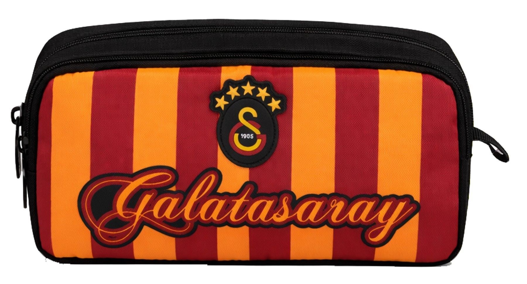 Galatasaray İki Gözlü Erkek Çocuk Galatasaray Baskılı Siyah - Kırmızı - Sarı Okul Kalem Çantası/Kalemlik - 26503