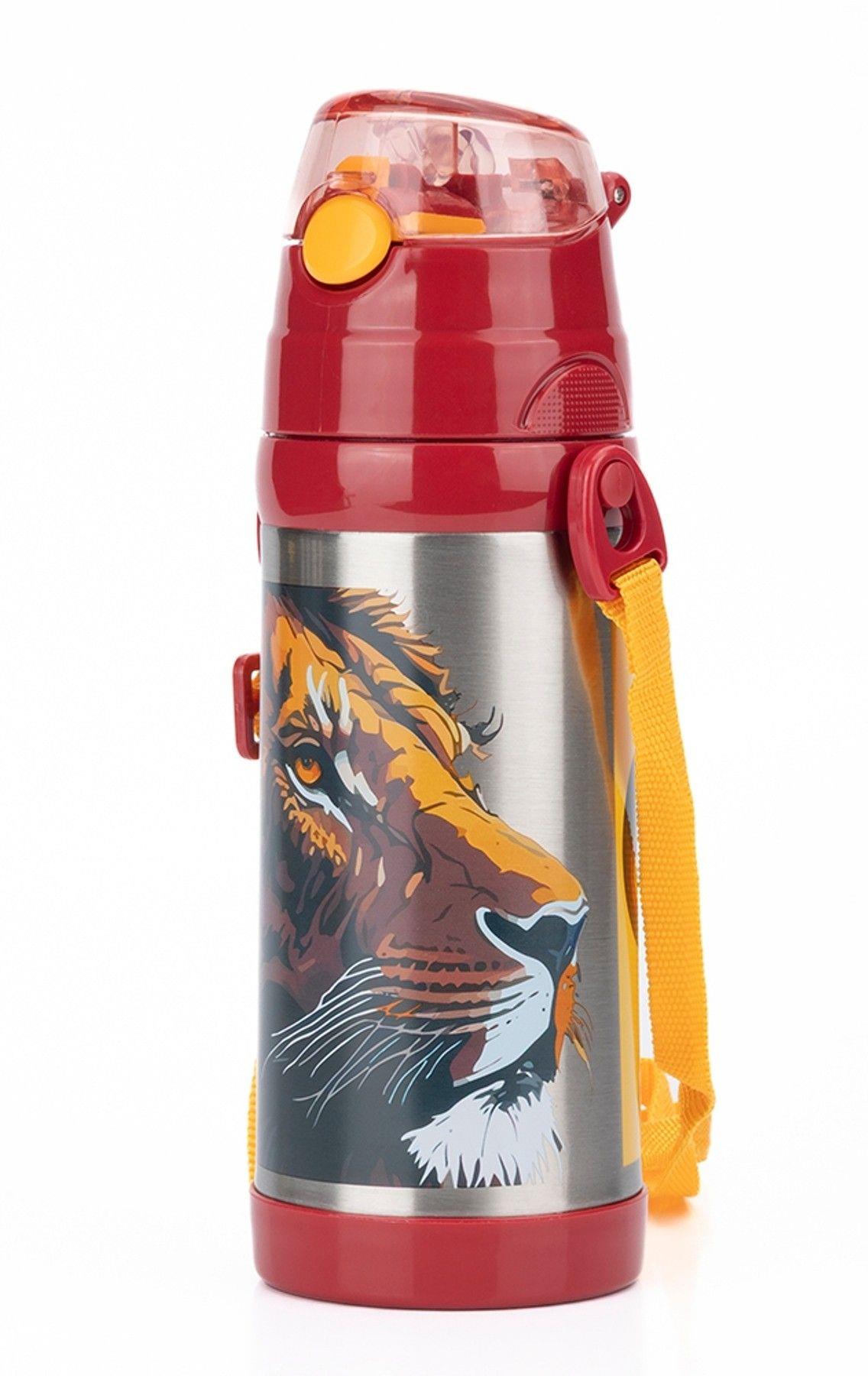 Galatasaray Leon 425 ml Silikon Pipetli Taşıma Asklı Çelik Matara/Termos