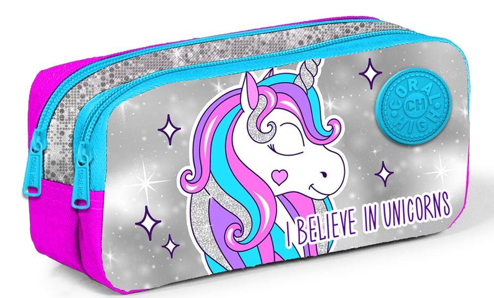 İki Bölmeli Unicorns Baskılı Kalemlik - Kız Çocuk