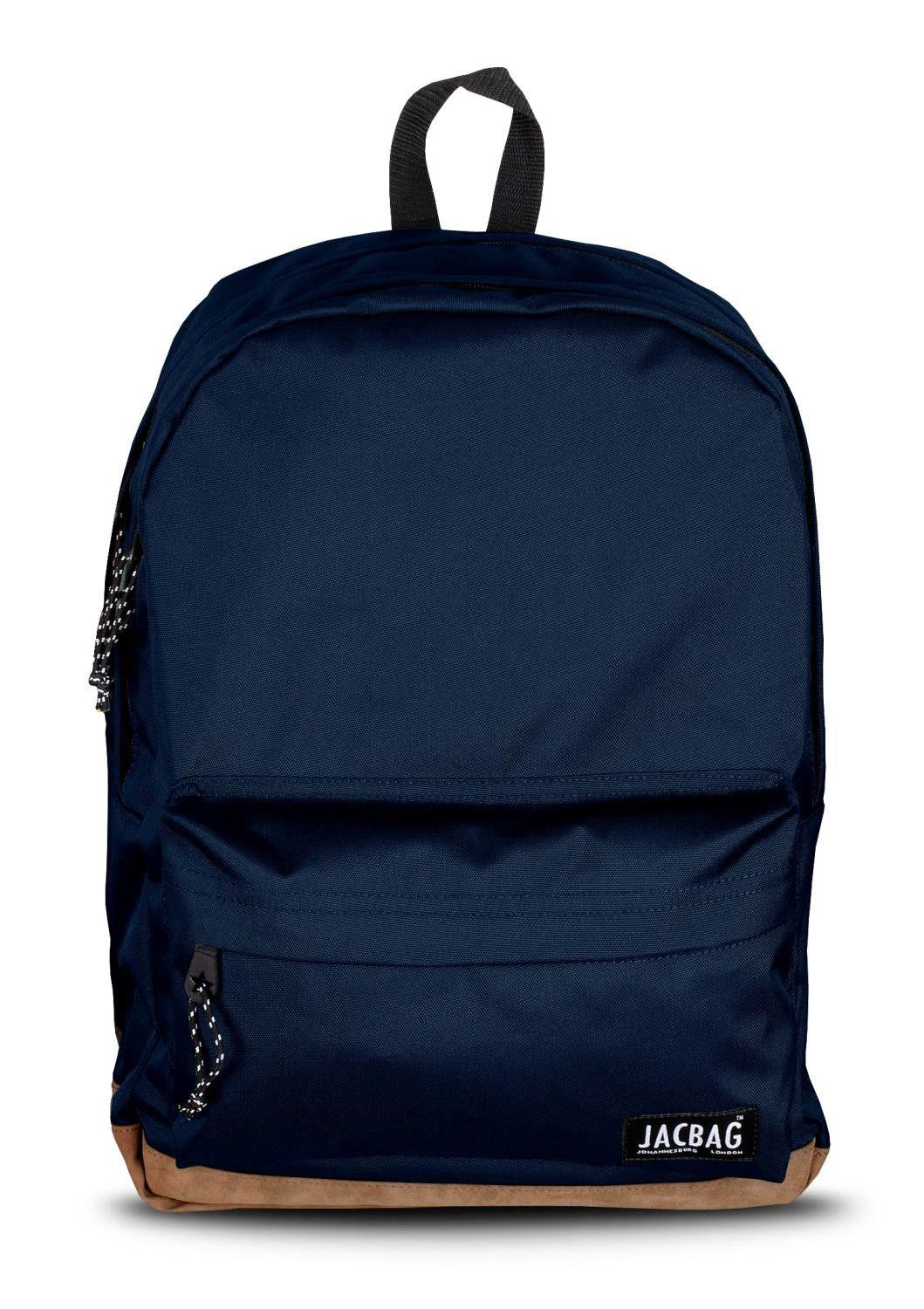 Jacbag Campus-Deri Tabanlı Üç Bölmeli Lacivert Sırt Çantası (Okul, Günlük, Seyahat)