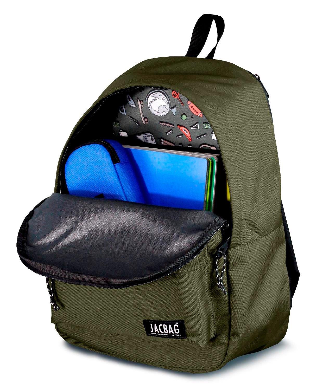 Jacbag Classic İki Bölmeli Haki Okul Günlük Seyahat Sırt Çantası