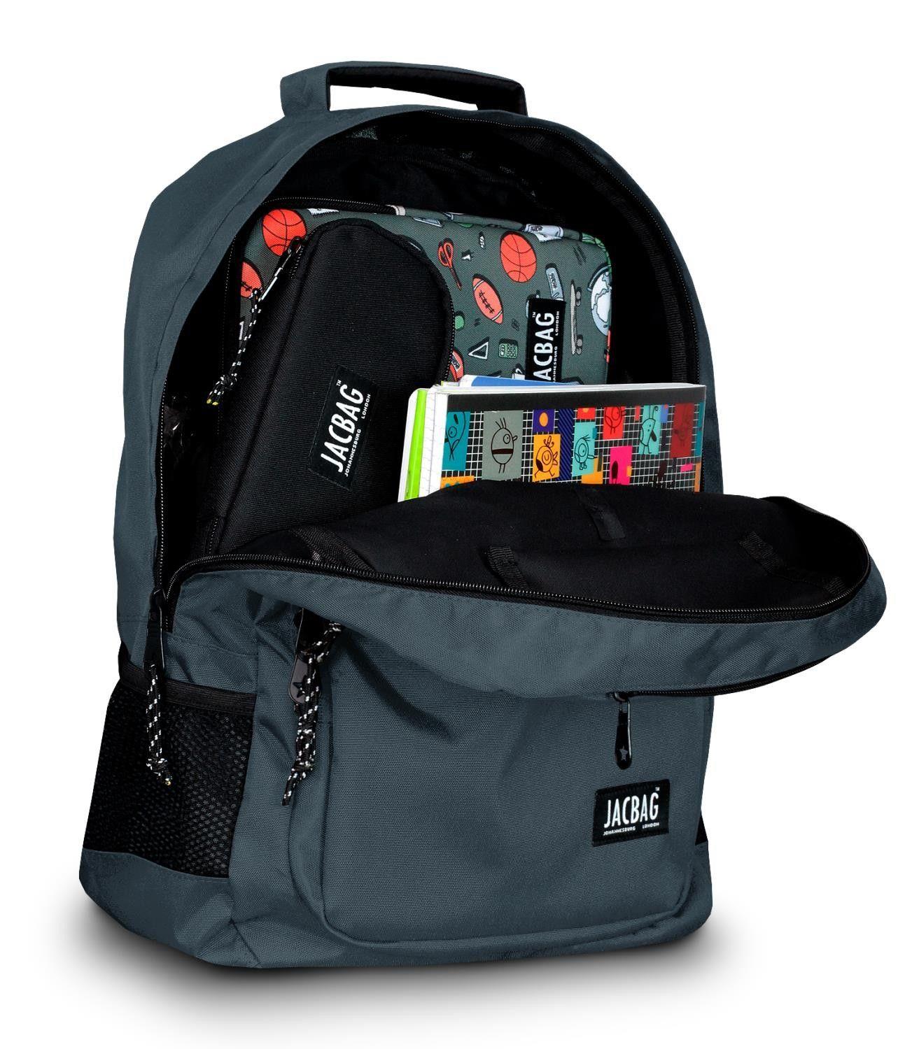 Jacbag Student Üç Bölmeli Gri Çocuk Genç Yetişkin Sırt Çantası - Okul, Günlük Seyahat