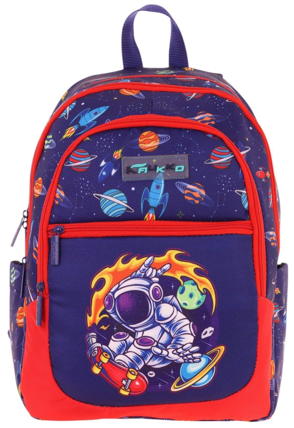 Kauıkko Kids Lacivert Kırmızı Astronot Baskılı Erkek Çocuk Okul Çantası - L5267 - Dört Gözlü