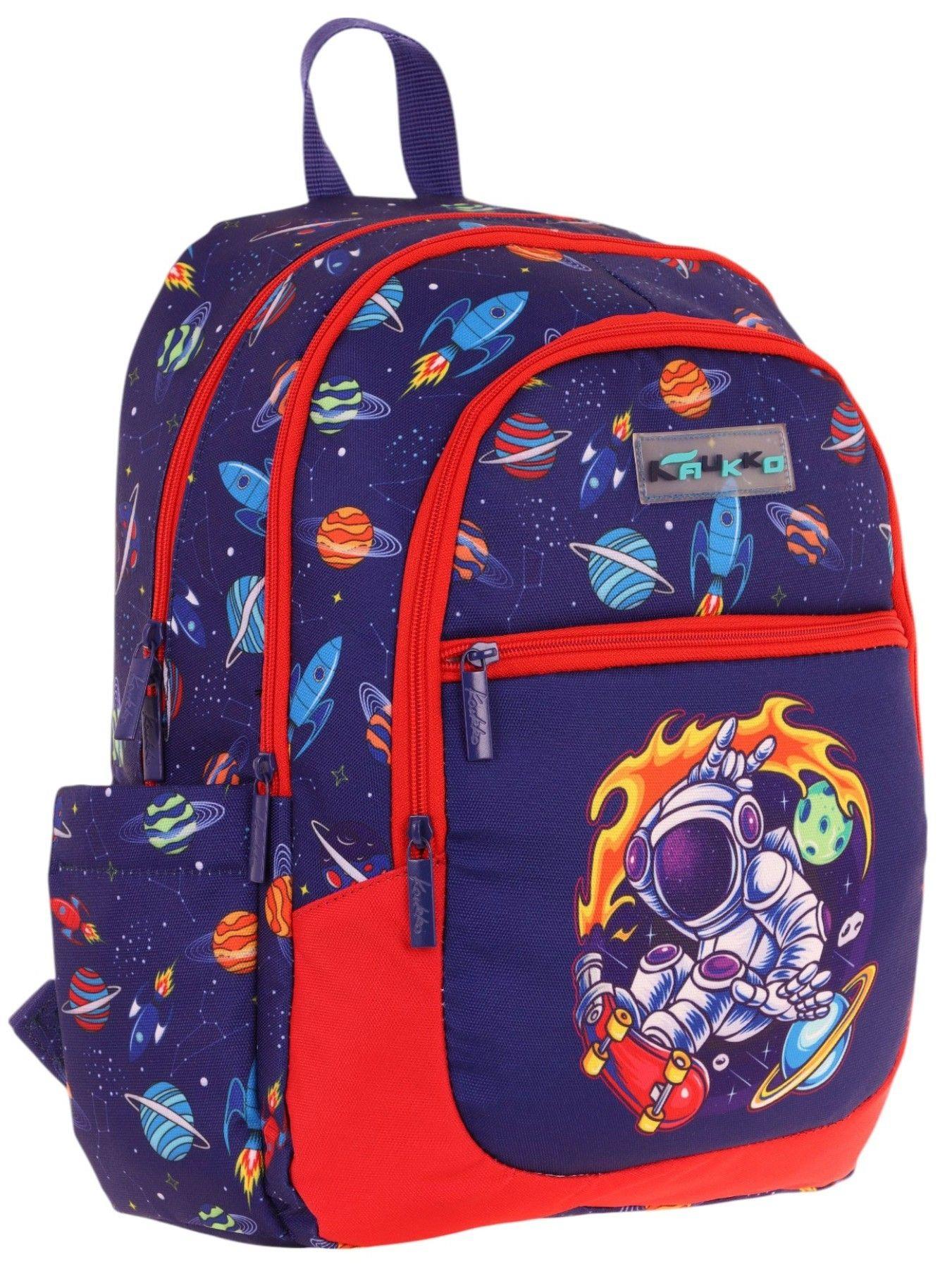 Kauıkko Kids Lacivert Kırmızı Astronot Baskılı Erkek Çocuk Okul Çantası - L5267 - Dört Gözlü