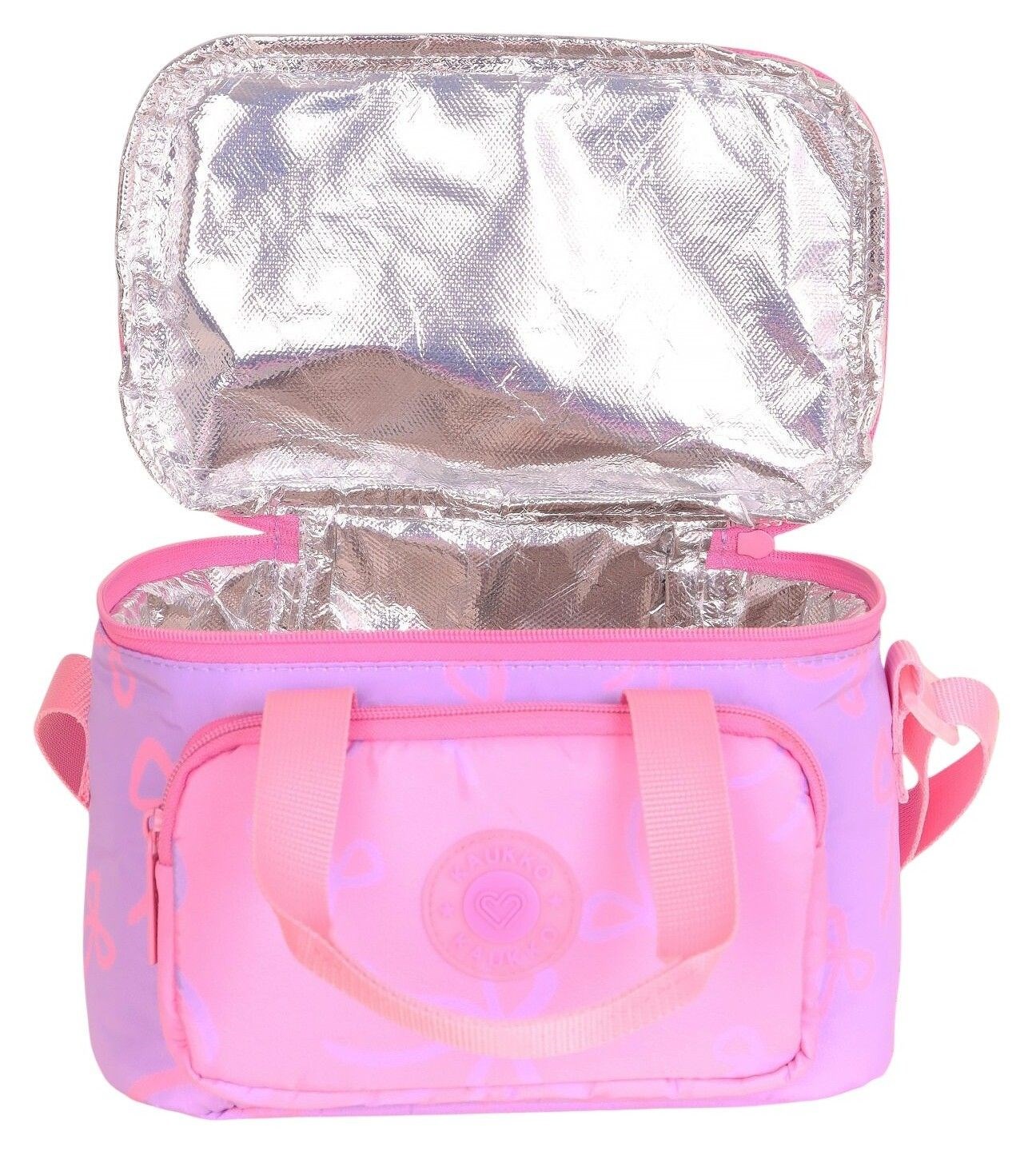 Kaukko Bow Mor Fiyonk Baskılı Kız Çocuk Isı Yalıtımlı Beslenme Çantası - K1880