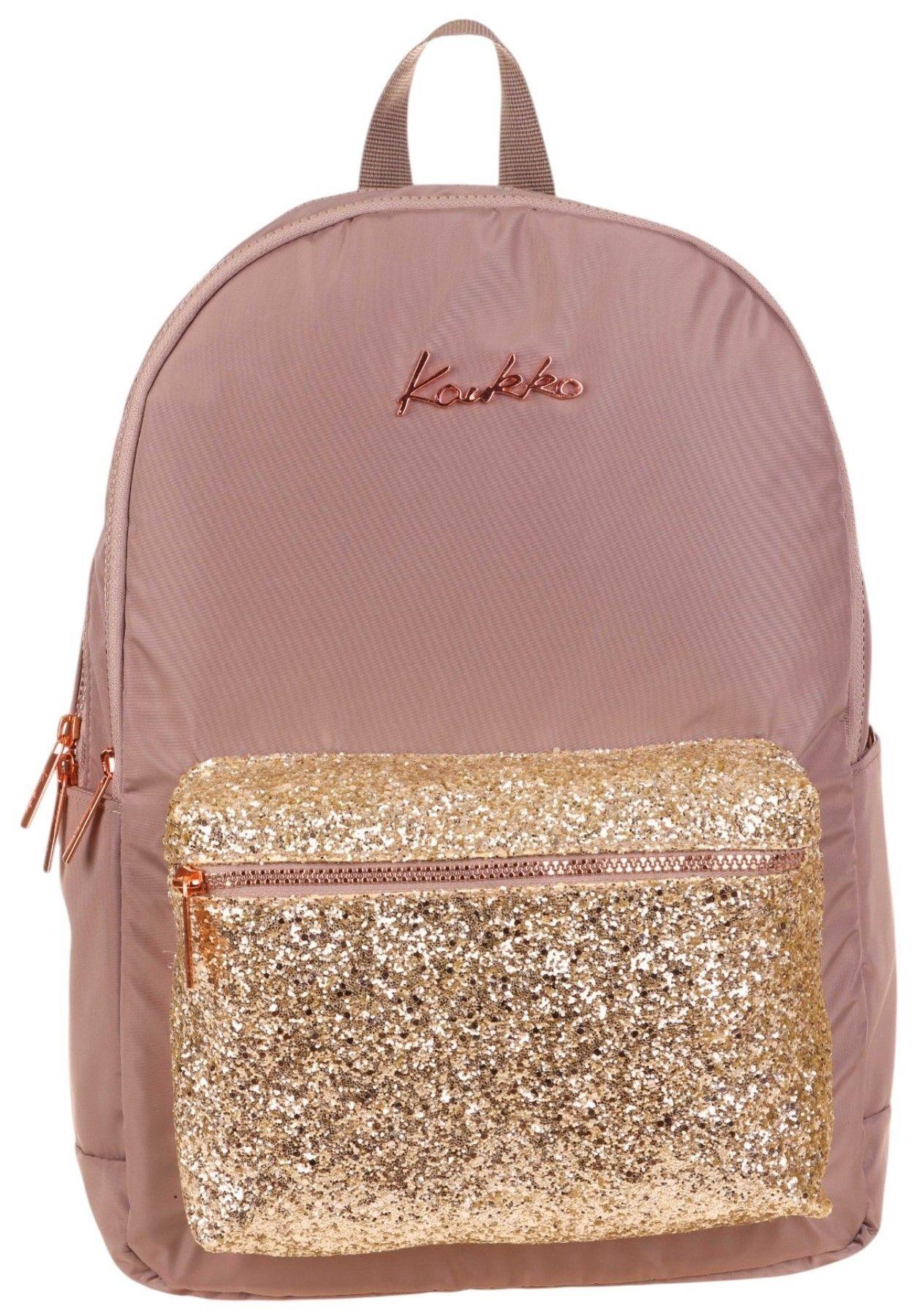 Kaukko Bright Kız Çocuk Taşlı Kahverengi Üç Bölmeli Okul Çantası - K1650