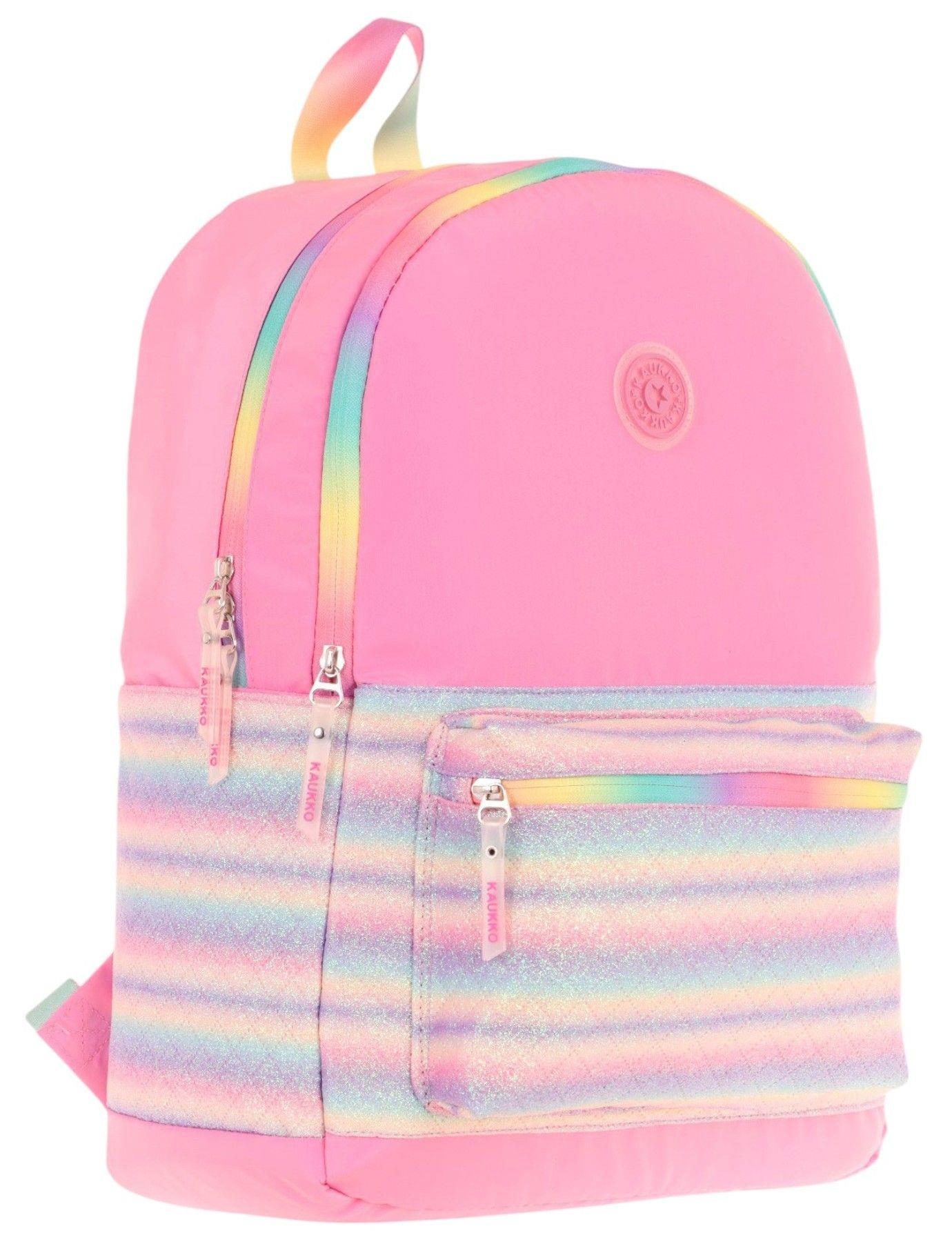 Kaukko Brush Üç Bölmeli Kız Çocuk Pembe Çok Renkli Okul Çantası - K1823